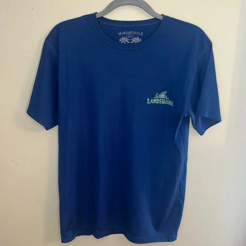 MARGARITAVILLE Mens Navy Landshark Polyester T-Shirt Small Vacation Tropical